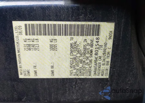 2010 Nissan Maxima 3.5 Sv z USA, uszkodzony, nr VIN 1N4AA5AP8AC801548